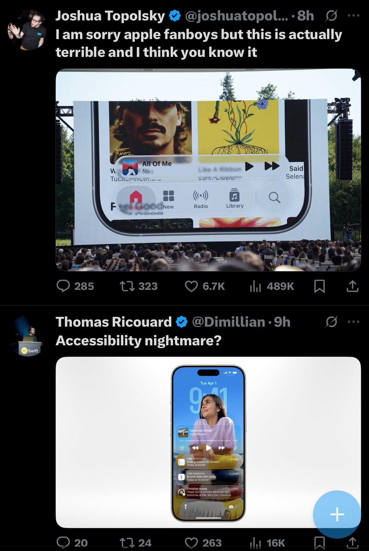 X reaction to iOS 26 Liquid Glass