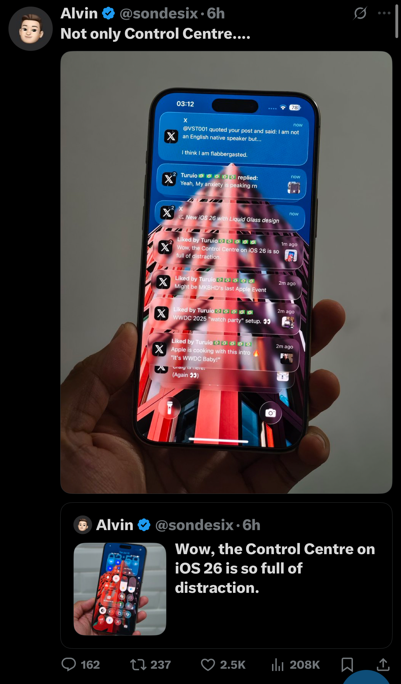 X reaction to iOS 26 Liquid Glass