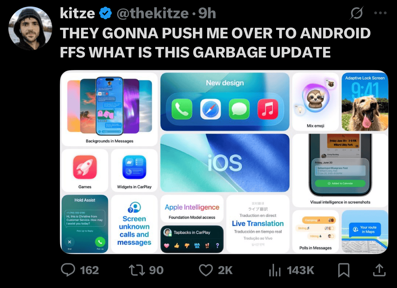 X reaction to iOS 26 Liquid Glass