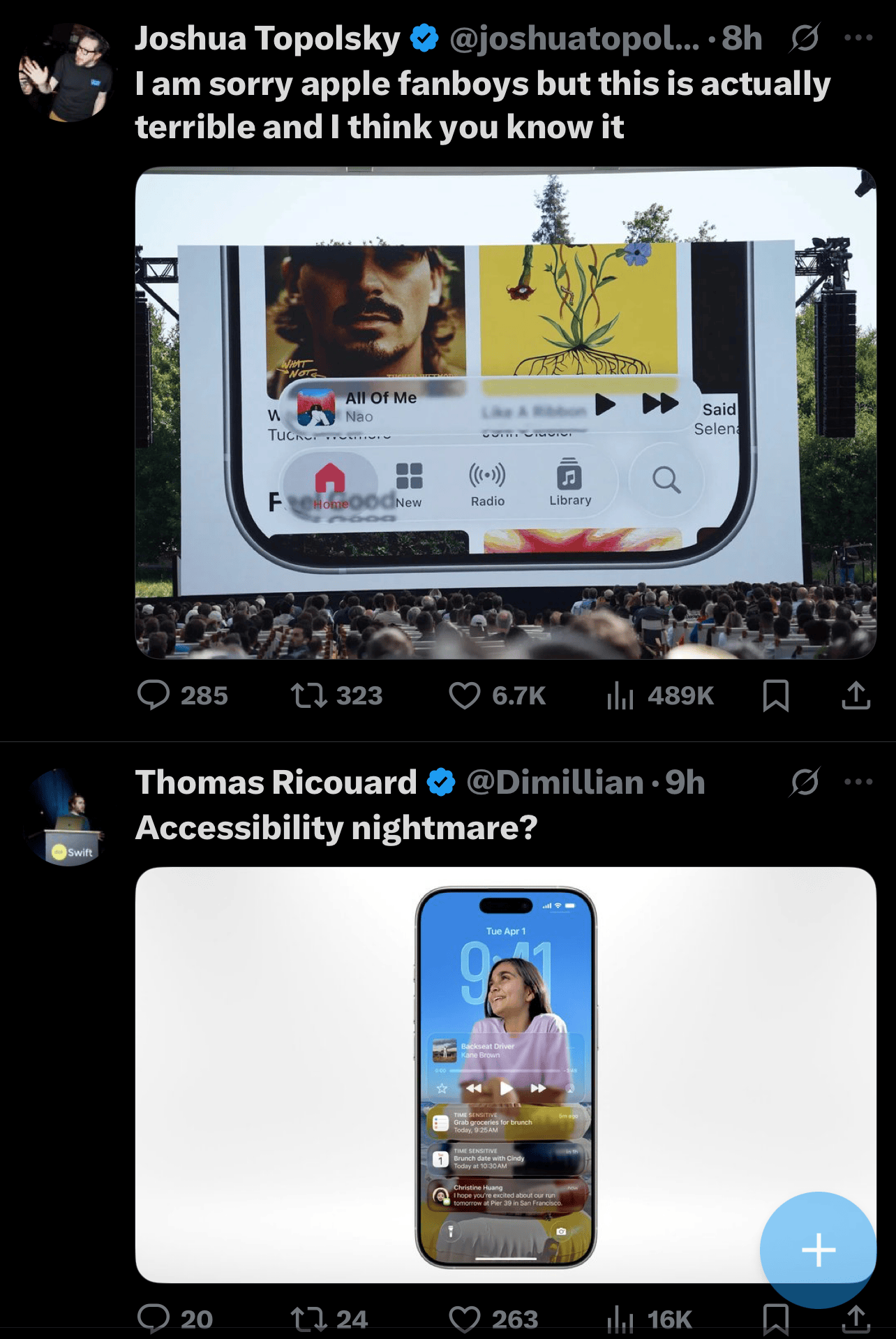 X reaction to iOS 26 Liquid Glass