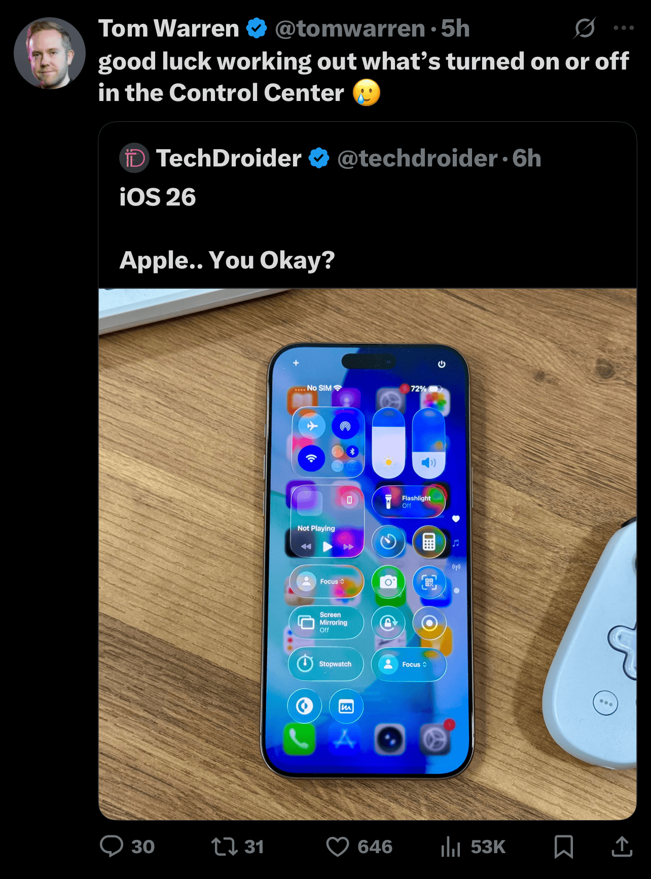 X reaction to iOS 26 Liquid Glass