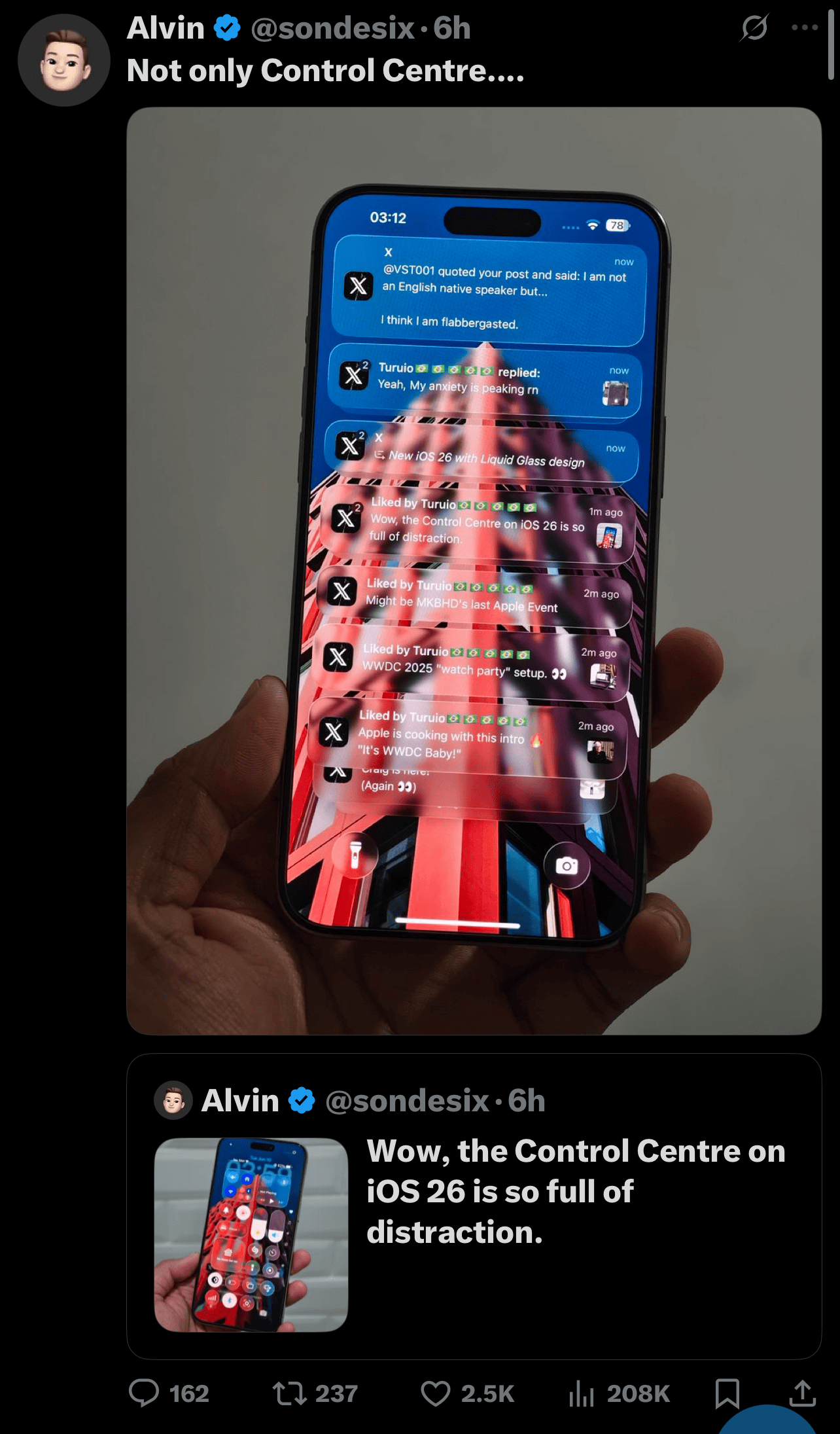 X reaction to iOS 26 Liquid Glass