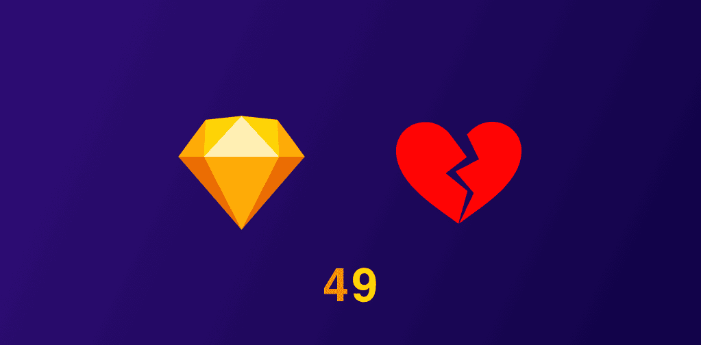 Sketch logo with broken heart and version 49