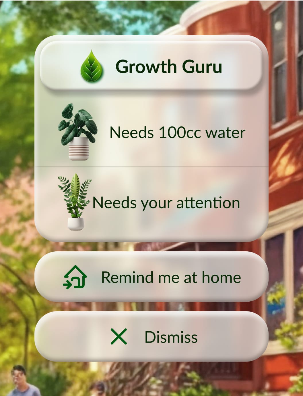 Glowing AR orb indicator above plants needing attention