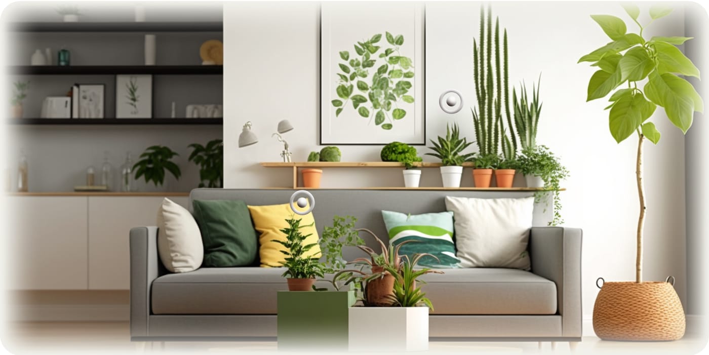 AR view showing multiple plants with notification indicators