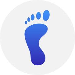 steps plus plus app icon. a left footmark in blue on a very light grey background. 