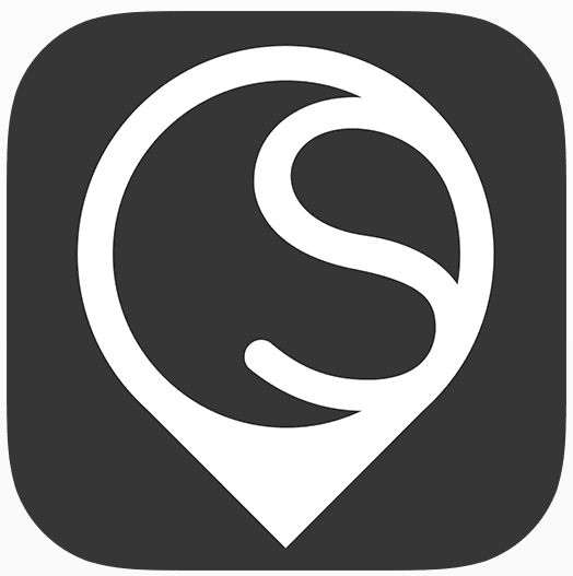 Scope Media app logo - a white location pin with a decorative letter S inside on a dark grey background